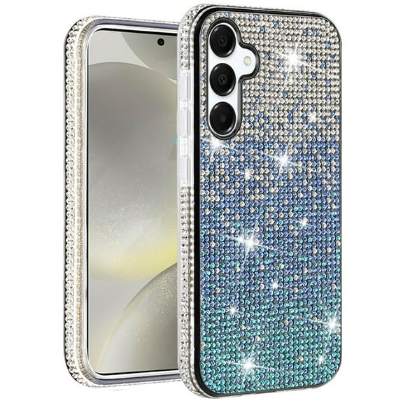For Samsung Galaxy S25 /S24 Case, Glitter Bling, UltraThin TPU Sparkle Diamond Rhinestone Shiny Full Crystal Stones Back Phone Cover (Blue)