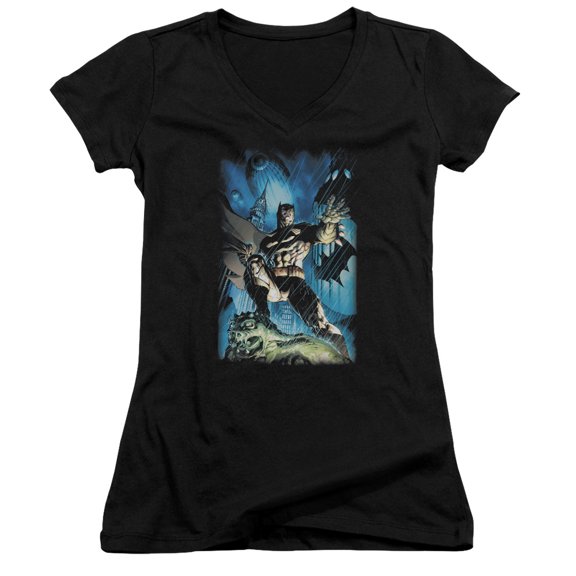 Batman Stormy Dark Knight Junior Women's T-Shirt V-Neck Black