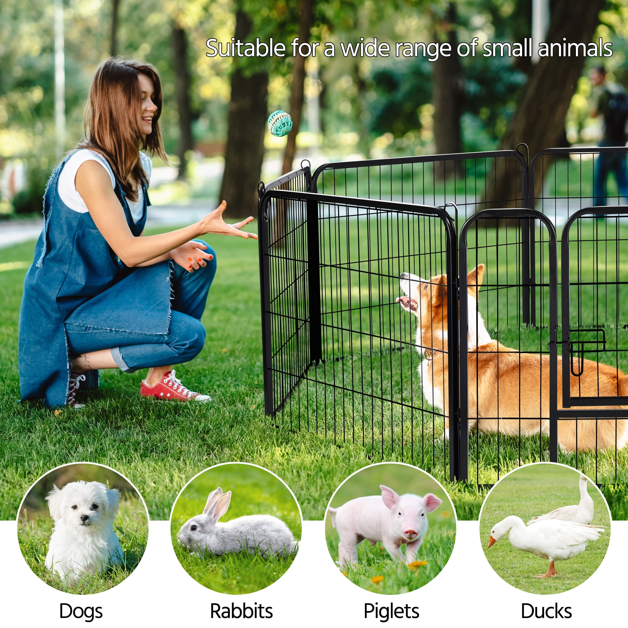 Renwick 32 Panels Metal Dog Exercise Playpen with Door, Outdoor & Indoor, Black