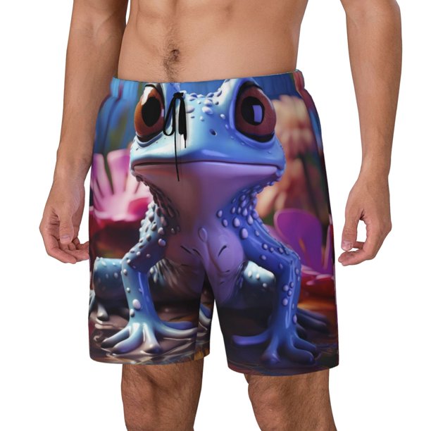 Fotbe Colorful Frog Among Flowers Traje de Baño para Hombre – Shorts de Natación de Secado Rápido con Forro y Bolsillos-Small