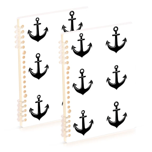 FORMRS 1-Subject Spiral Notebook 8" x 5" College Ruled 60 Refillable Sheet A5 Hard Cover, 2 Pack, Anchor Pattern