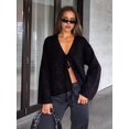 thumbnail image 5 of Women'S Tie Front Cropped Cardigan Sweater V-Neck Open Front Sweater Crochet Cable Ribbed Knit Top Black L, 5 of 6