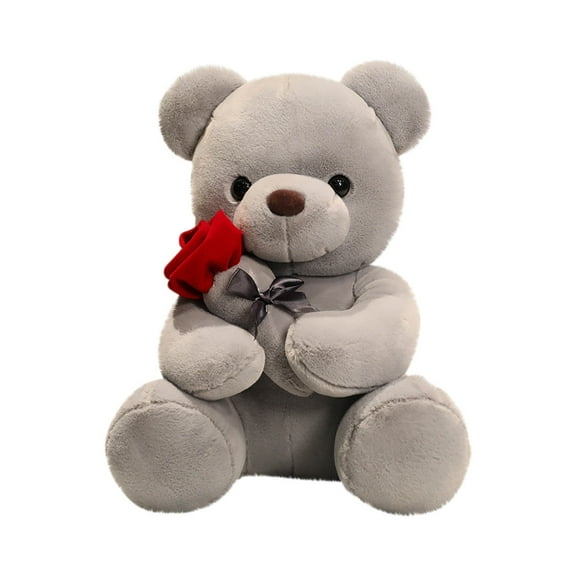LSLJS Teddy Bear Plush Doll, Valentines Day Gifts 17.7 inch Cute Bear with Rose Stuffed Animals Toys Soft Skin-friendly Bear Toys Sleeping Partner for Girls Girlfriend Kids Birthday Party