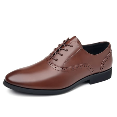 kkdom Men Dress Shoes Leather Formal Slip On Oxford Shoes Wedding Business Brown Size 5.5