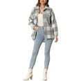 thumbnail image 2 of MODA NOVA Juniors Plaid Two Pockets Button Front Closure Jacket Grey S, 2 of 5