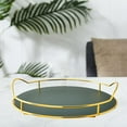 thumbnail image 2 of Gold Vanity Serving Tray Perfume Organizer Storage Platter Metal Handles Tealight Holder For Ornate Bathroom Dresser Countertop Wedding Gift dark green, 2 of 8