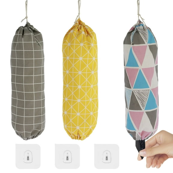 FUYGRCJ 3PCS Plastic Bag Holders Hanging Grocery Bags Dispenser Free Adjustment Trash Bag Storage Dispenser Reusable Waterproof Shopping Bag Holder for Home Kitchen