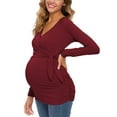 thumbnail image 1 of Glampunch Camisas de maternidad para mujer, camisetas de maternidad de manga corta y larga con lazo frontal, 1 of 5