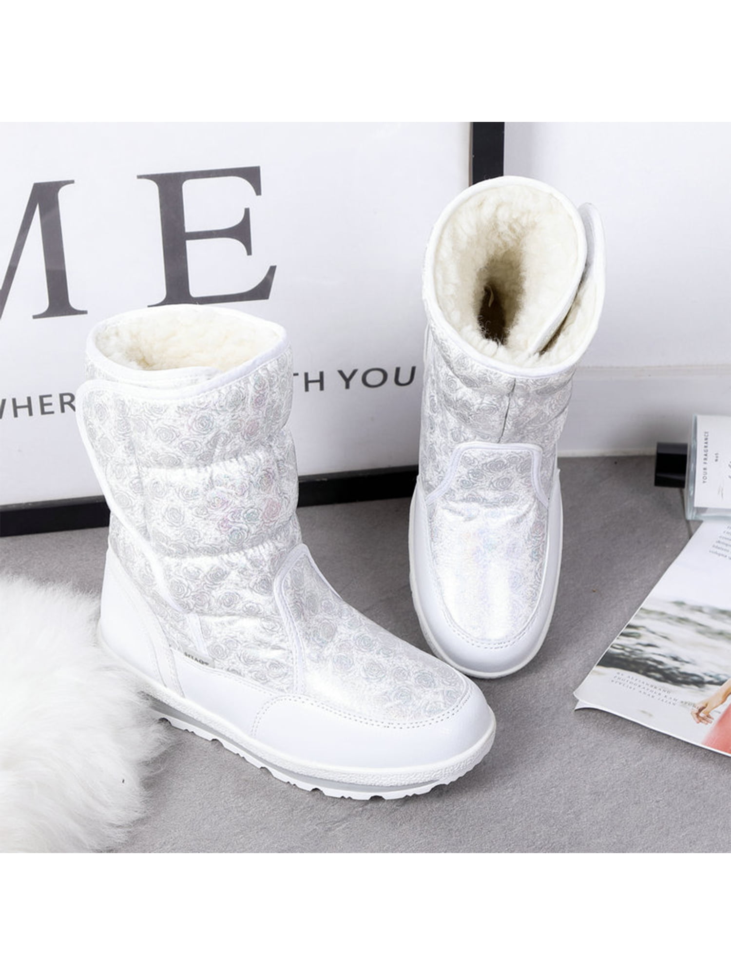 Details about   Fashion Women Plus size Waterproof Snow Winter Warm Fur Mid Calf Outdoor boots