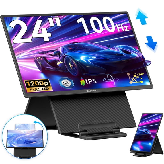 Blackview 24 inch Large Portable Monitor, 100Hz Gaming Monitor, 1200P IPS FHD Laptop Screen Extender, USB-C HDMI Travel Second Monitor for Laptop,MacBook,Desktop,PC,PS4/5, with Adjustable Stand&VESA