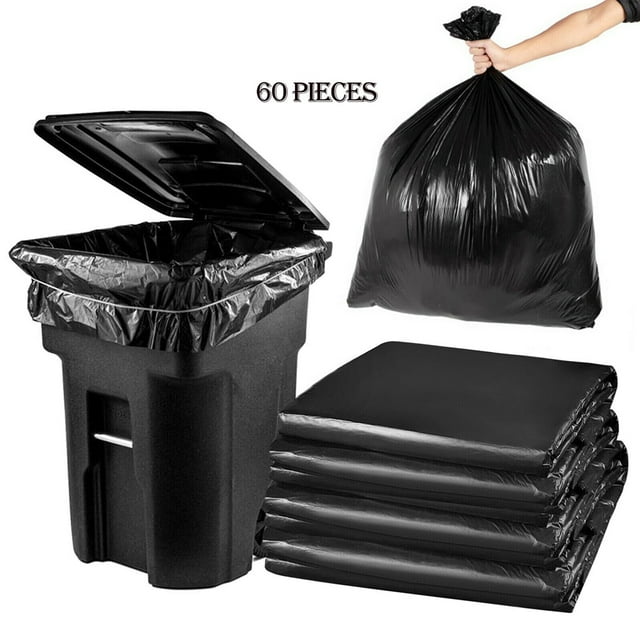 60pcs Ultra Flex Heavy Duty 33 Gallon Black Trash Bags Large Garbage