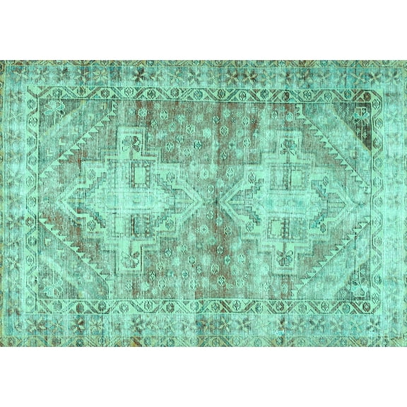 Ahgly Company Machine Washable Indoor Rectangle Persian Turquoise Blue Traditional Area Rugs, 5' x 7'