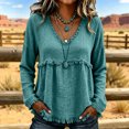thumbnail image 3 of WULMLEO Cotton Linen Tops for Women Long Sleeve V Neck Blouses Vintage Shirts Army Green L, 3 of 9