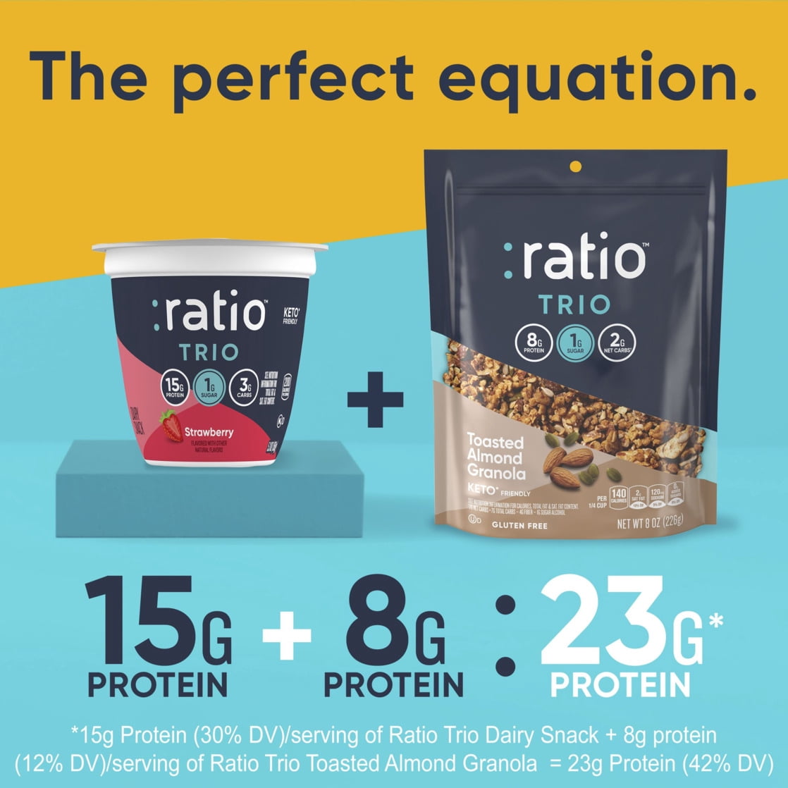 Ratio Trio Yogurt Cultured Dairy Snack, Strawberry, 1g Sugar, Keto Friendly, 5.3 oz