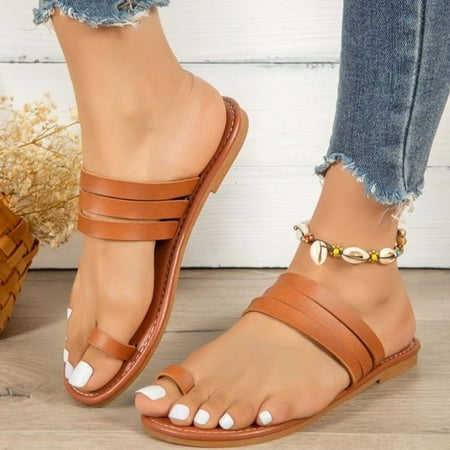 

Jsaierl Flat Sandals for Women Dressy Summer Summer Fashion Casual Solid Color Slippers Comfortable Retro Flip Flops Sandals Size 9