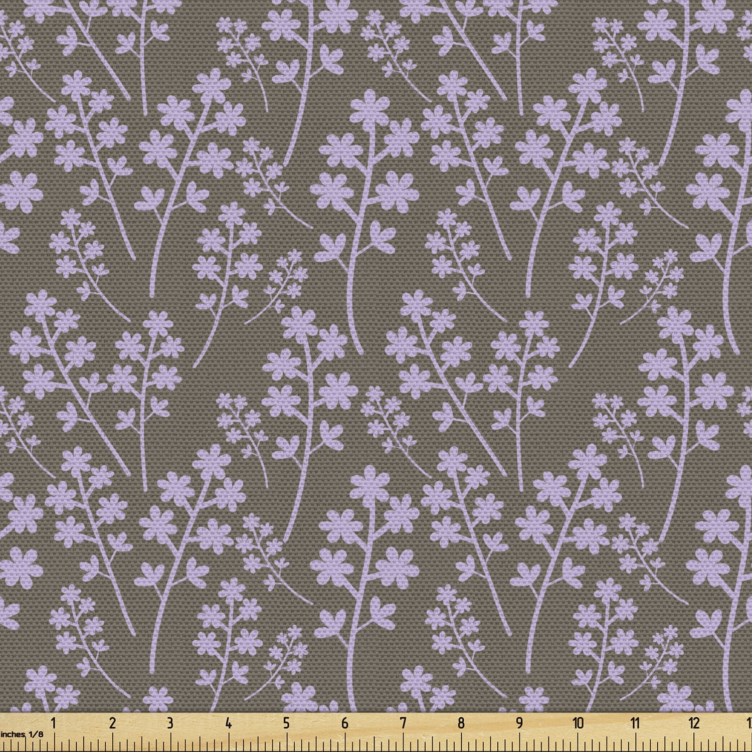 by the half yard Cotton Quilting fabric Golden trees with light purple and violet wavy lined background