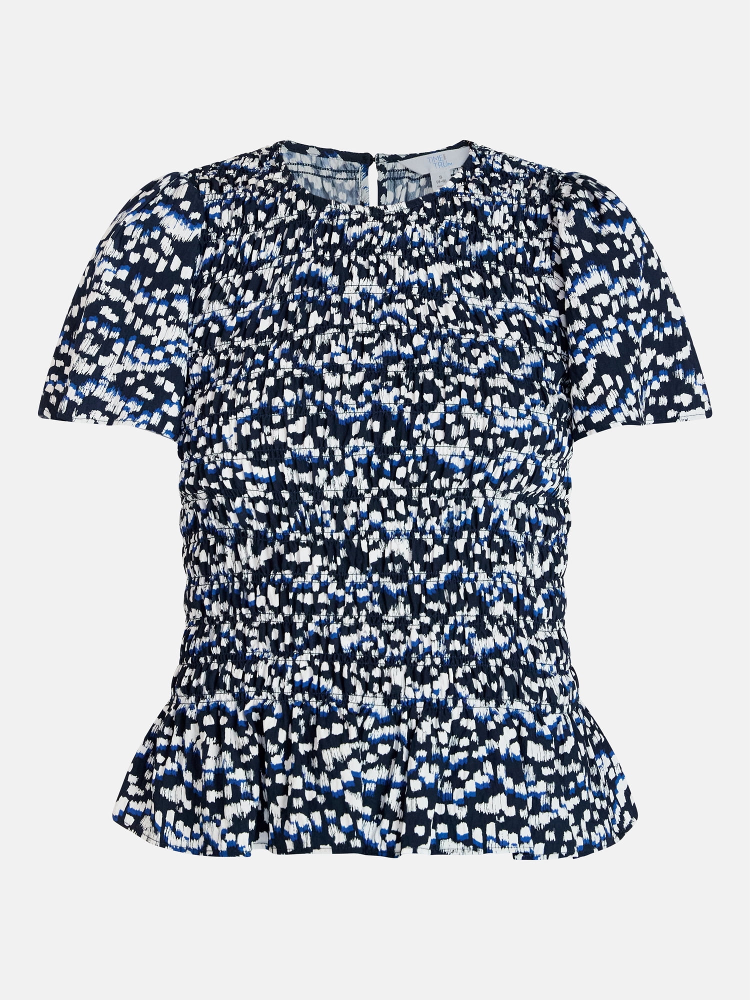 Time and Tru Women's Smocked Top with Short Puff Sleeves, Sizes XS-XXXL