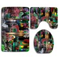 thumbnail image 1 of ABPHQTO Flores Colores Flores Juego de alfombras de baño de 3 piezas Alfombra de baño Alfombra de contorno y tapa de inodoro, 1 of 2