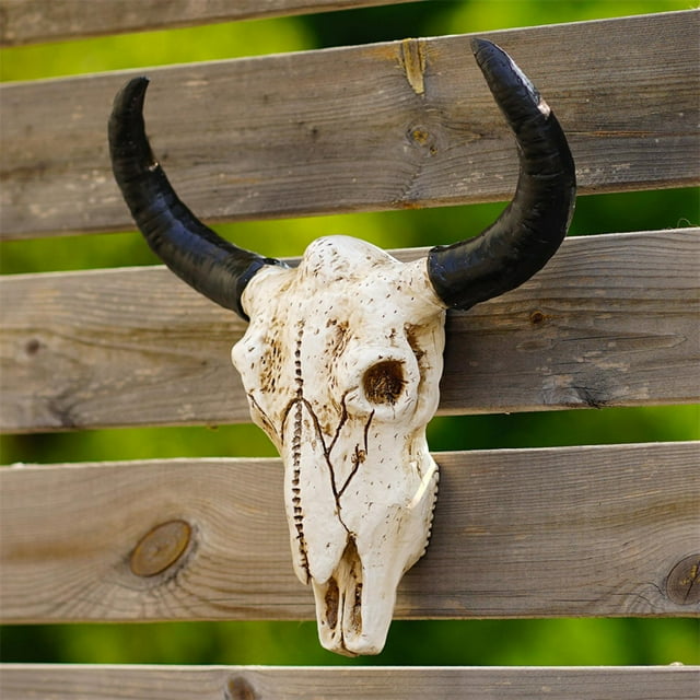 Escultura de cráneo de toro Obra de arte Cabeza de cráneo Colgante de pared Cabeza de animal de resina Cuerno largo Estatua de cráneo perfecl Escultura de cabeza de cráneo de vaca