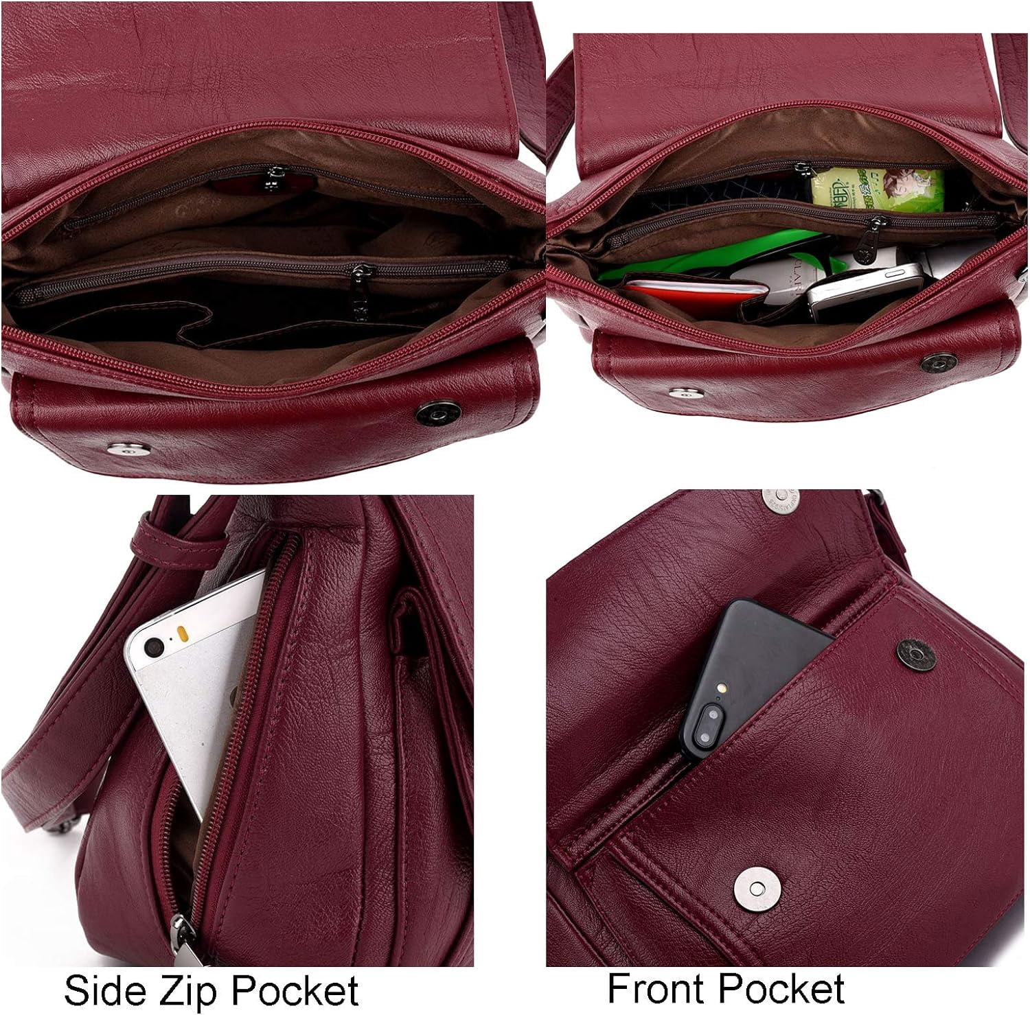 Crossbody Purses for Women PU Leather Hobo Shoulder Bags Travel Purses and Handbags Medium Pocketbooks-Wine Red