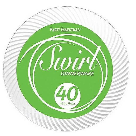 1 - Party Essentials 10" Swirl Plates - White 40 Ct.