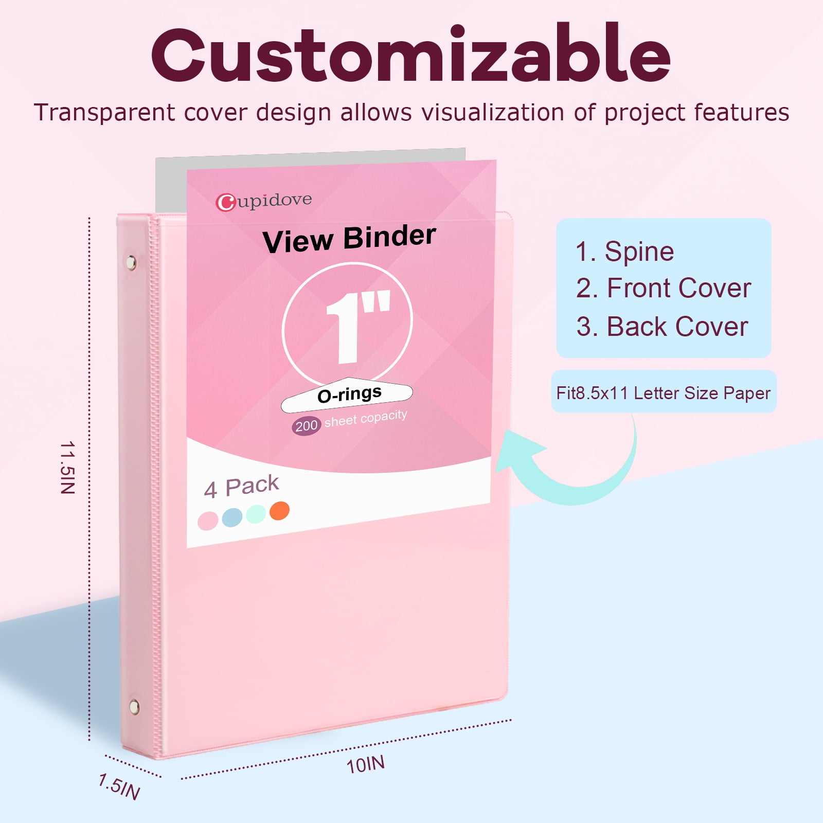 3 Ring 1 inch Binders Round Ring View Notebooks Binders O-ring 3 Ring 200 Sheets of Letter Size Paper Organizer with Pockets 4-Pack Assorted Color
