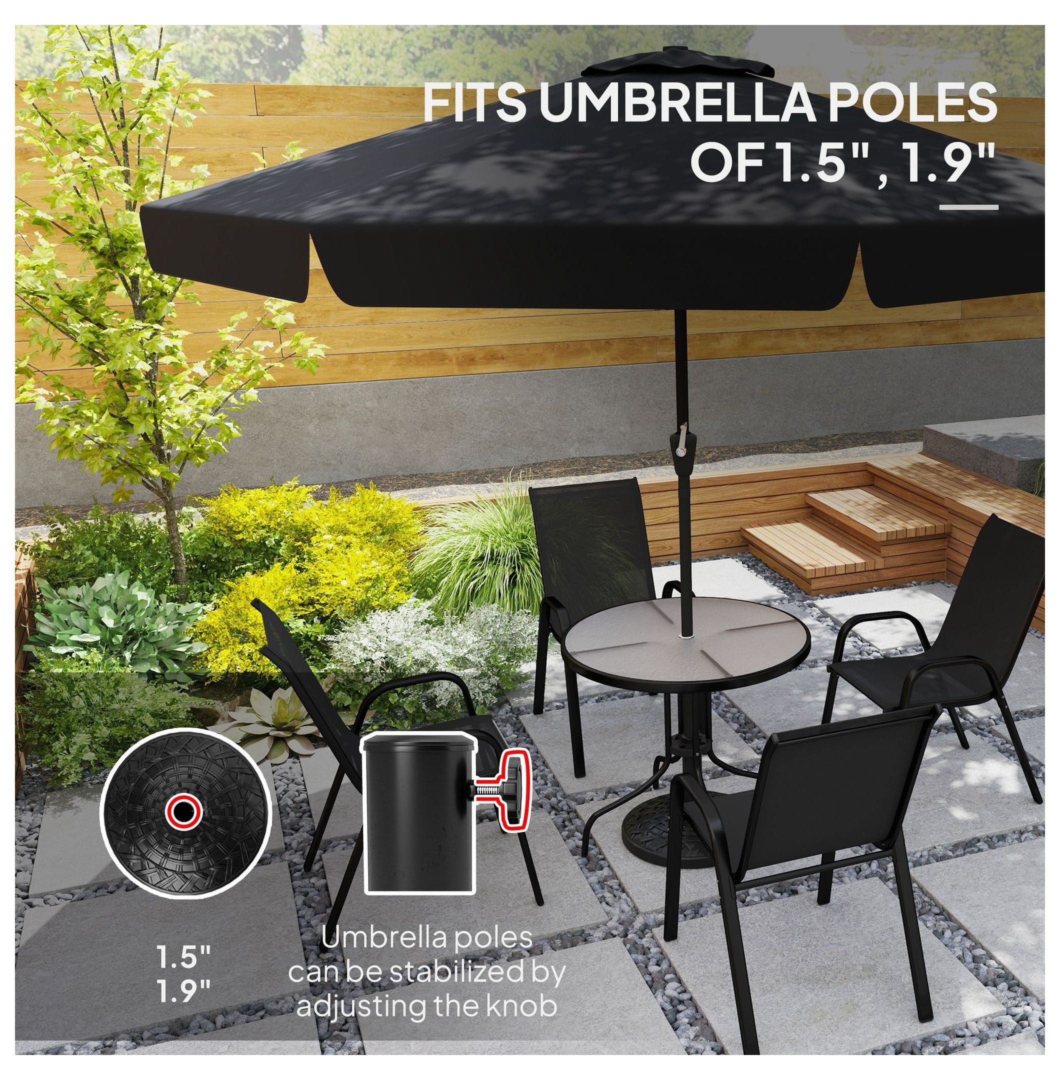 Patio Umbrella Base 26 lbs - Heavy Duty Outdoor Umbrella Stand - 1.5"/1.9" Pole - Round Concrete Holder for Deck, Lawn, Pool - Black