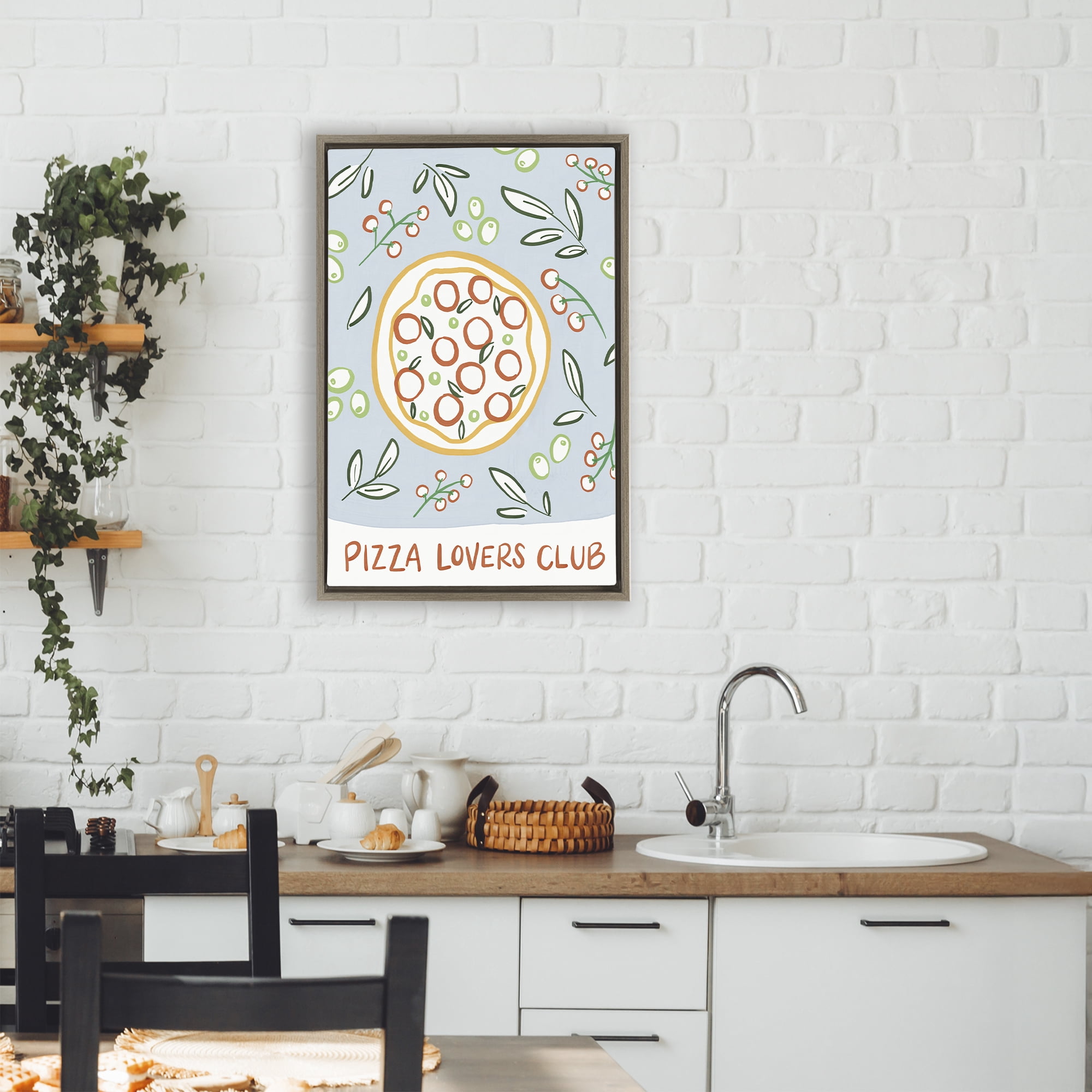 Stupell Industries Pizza Lovers Club Brown Framed Floater Canvas Wall Art, design by Amanda Houston