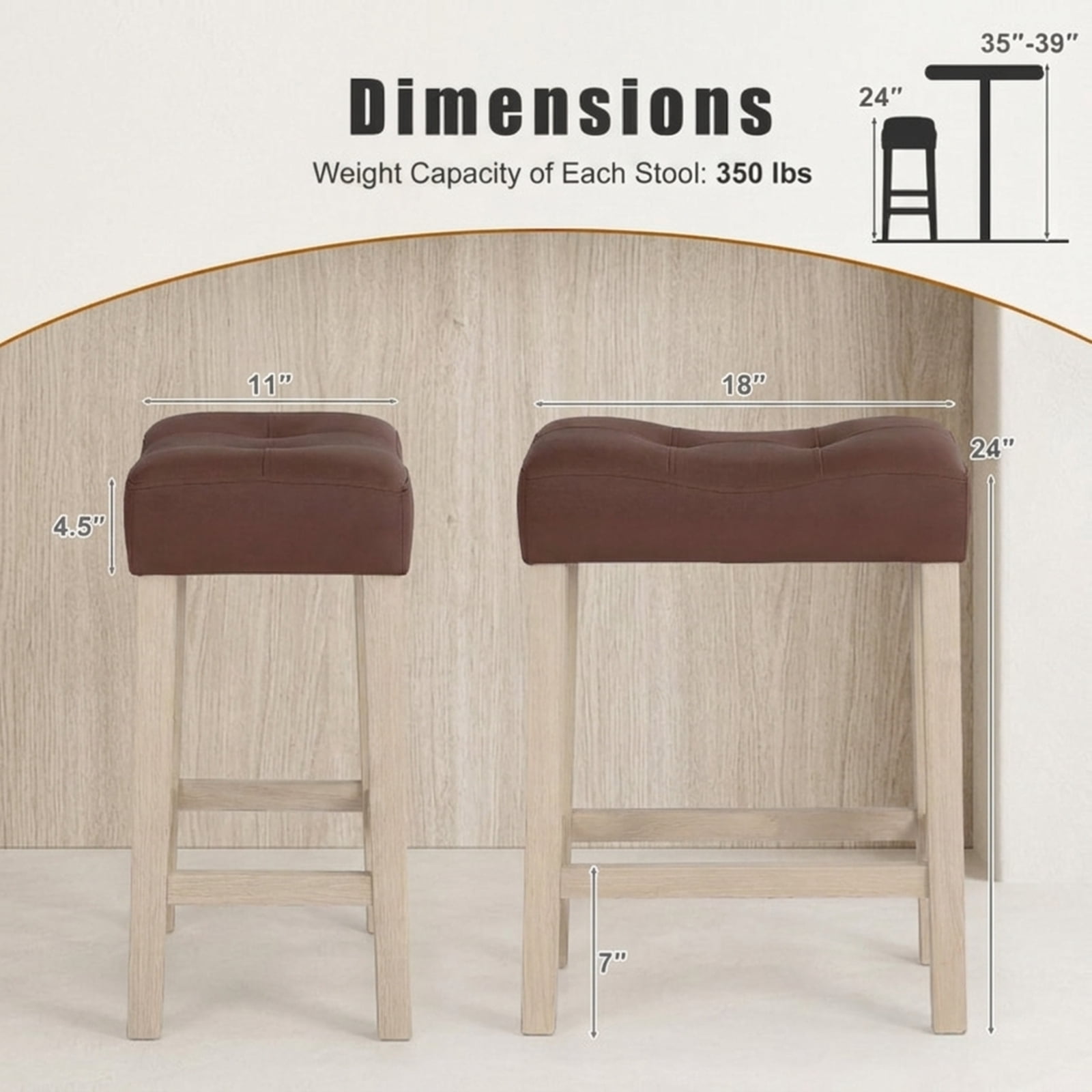 Furnibear Set of 4 Upholstered Counter Height Bar Stool with Curved Saddle-Seat for Kitchen Island Counter Bar Pub Dining Home, Natural