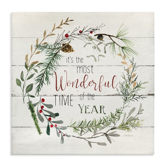 Stupell Industries French Country Most Wonderful Time of Year Wreath Canvas Art, 24 x 24, by Carol Robinson