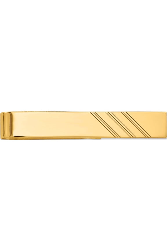 14K Yellow Gold Men's Grooved Engravable Tie Bar (50 X 8) Made In United States mc34