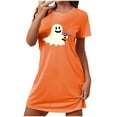 thumbnail image 3 of Sakmal Robe de Nuit d'Halloween pour Femmes Grande Taille Mignonne Orange Légère Pyjama Robe de Nuit Courte Imprimé Fantôme Col Rond Manches Courtes Chemises de Nuit P-2TG, 3 of 4