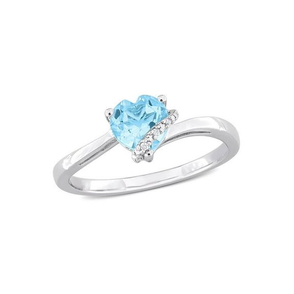 1.00 Carat (Ctw) Sky-Blue Topaz Heart Ring in Sterling Silver with Accent Diamonds for Women