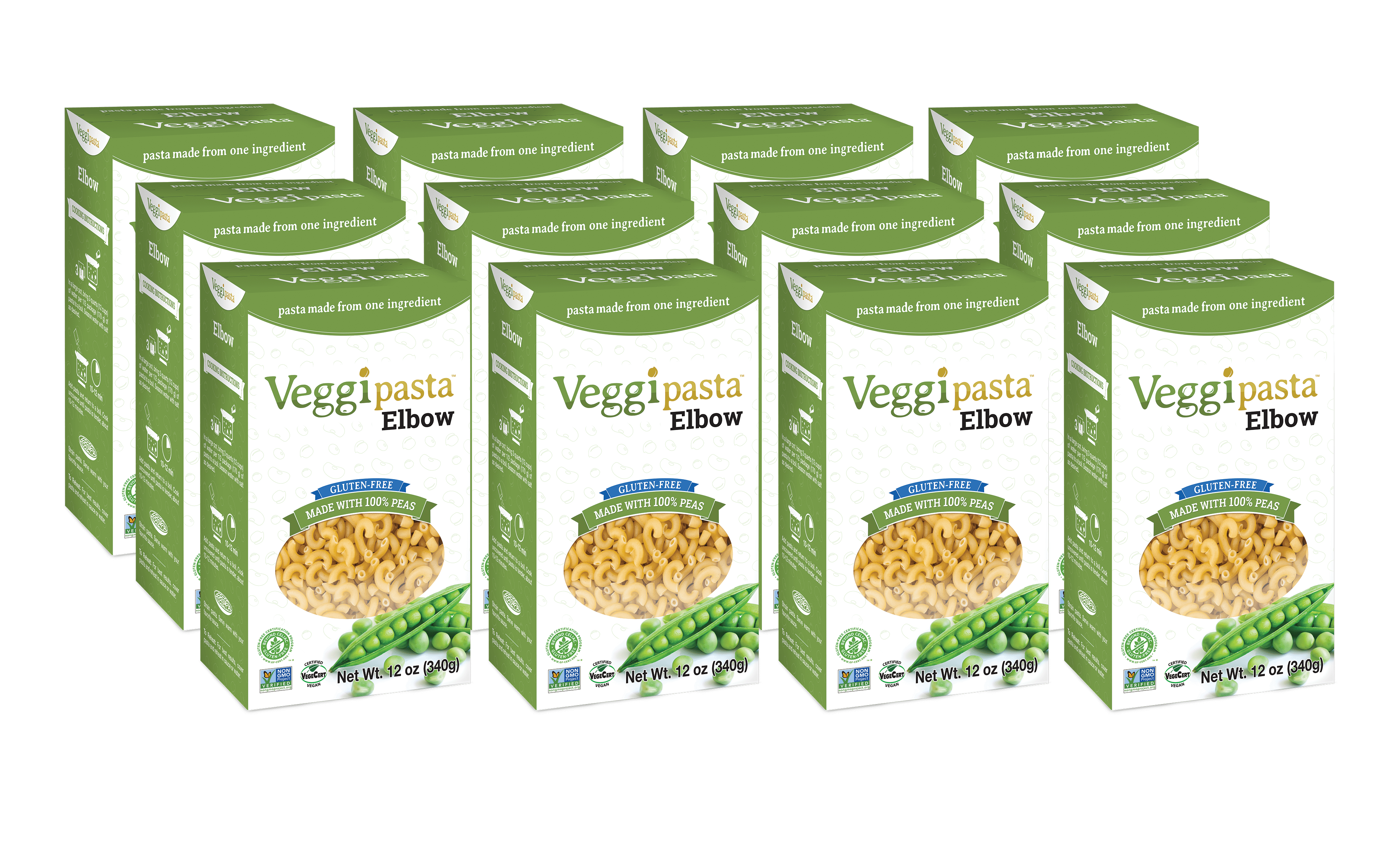 Veggipasta Elbow, 12 oz (Pack of 12) Pea Pasta Gluten Free Pasta
