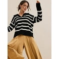thumbnail image 4 of Women'S Striped Sweater Long Sleeve V-Neck Pullover Autumn Sweater Top 2025 Black One Size, 4 of 8