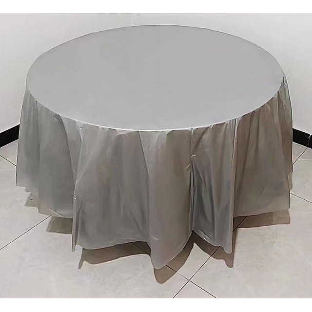 XmhyTop 5pcs Grey 83.85 Inch Disposable Plastic Tablecloths Round Table Cloth Plastic Table Cover for Parties