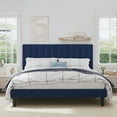 thumbnail image 3 of SHA CERLIN Blue King Size Platform Bed Frame with Velvet Channel Headboard, Adult, 3 of 9