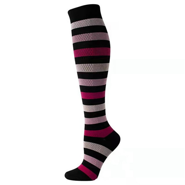 GDREDA Bas - Confort avec Nylon à Rayures Évacuant l'Humidité et Compression Douce pour Usage Quotidien Hommes et Femmes Rouge,G