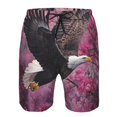 thumbnail image 3 of Honeii's Flower Bald Eagle Print Men's Casual Shorts with Drawstring，Swim Trunks Quick Dry Beach Shorts, 3 of 5