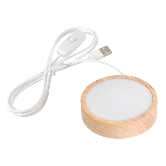 Uxcell 3.2" Wooden LED Light Base Wood Light Display Base Stand Lighting with Switch for Crystal Glass Colorful Light