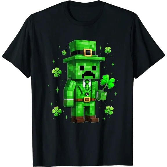 Lucky Leprechaun Funny St Patrick's Day Video Game Pixel T-Shirt, Unisex T-Shirt