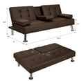 thumbnail image 2 of Vineego Couch Relax Modern Wood Convertible Folding and Futon Sofa Bed with 2 Cup Holder, Brown, 2 of 3