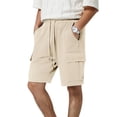 thumbnail image 2 of Dwellite Mens Casual Sweat Cargo Shorts Drawstring Elastic Waist Athletic Workout Gym Jogger Short with Pockets Khaki L, 2 of 5