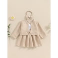 thumbnail image 3 of FEORJGP Toddler Girl 3pcs Casual Outfits 6M-3T Infant Baby Long Sleeve Cardigan Houndstooth Coat Crew Neck Tops with One Shoulder Long Sleeve Bow Dresion Vintage Cute Clothes for Spring Fall, 3 of 7