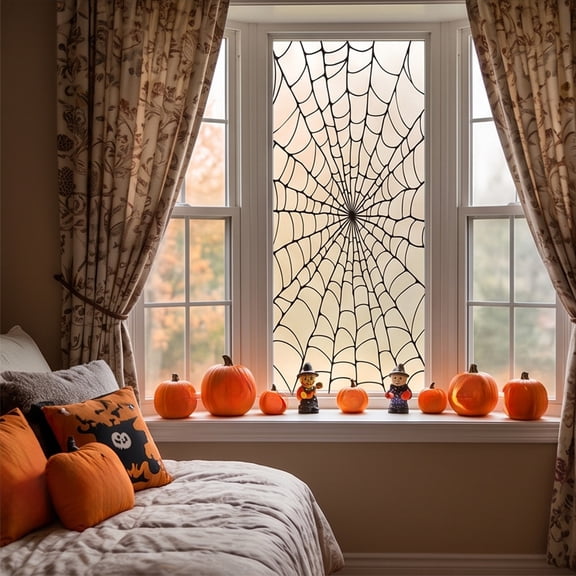 Halloween Spider Web Window Cling, Black Spiderweb Static Sticker, Reusable PVC Glass Decal for Halloween Party Home Window Door Decor
