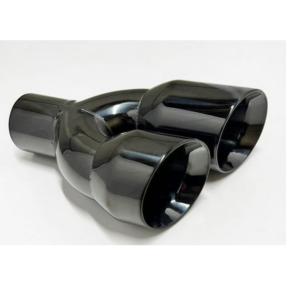 Exhaust Tip 2.50" Inlet 3.50 Outlet 9.50 WDWDS350950-250-BC-SS Dual Double Wall Sideway Slant Angle Black Chrome 304 Stainless Steel Wesdon Exhaust Tip