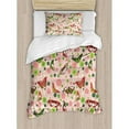 thumbnail image 3 of Nature Duvet Cover Set King Size, Butterflies Flowers Shamrocks Vibrant Botanical Inspirational Print, Decorative 3 Piece Bedding Set with 2 Pillow Shams, Pale Pink Coral Lime Green, by Ambesonne, 3 of 3