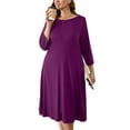 thumbnail image 1 of SHOWMALL Robe Chemise Femme Grande Taille Purple 4X Décontractée Manches 3/4 Midi Col Bateau Fluide avec Poches, 1 of 6
