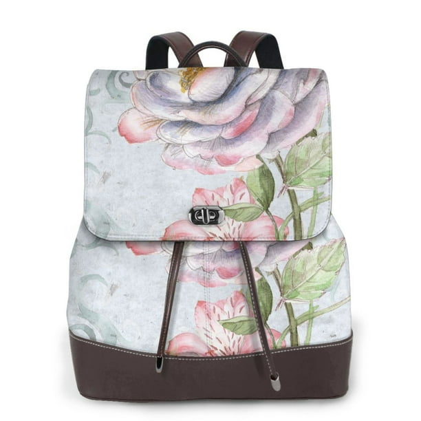 Easygdp Vintage Rose Mochila de Cuero para Mujeres, Bolso de Hombro, Bolsos de Mano de Moda para Trabajo y Viajes