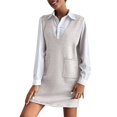 thumbnail image 1 of Robe Chandail Courte Sans Manches à Col en V pour Femme, Tricotée, Unie, avec Poches, Décontractée, Confortable, Tunique à Enfiler, 1 of 5